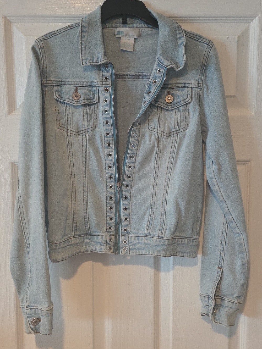 Jennifer Lopez Light Blue Stretch Denim Jacket with Stud Trim